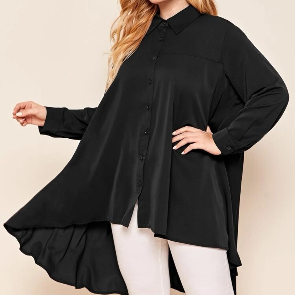 Shein Modely Plus Solid Button Up High Low Blouse - image 3